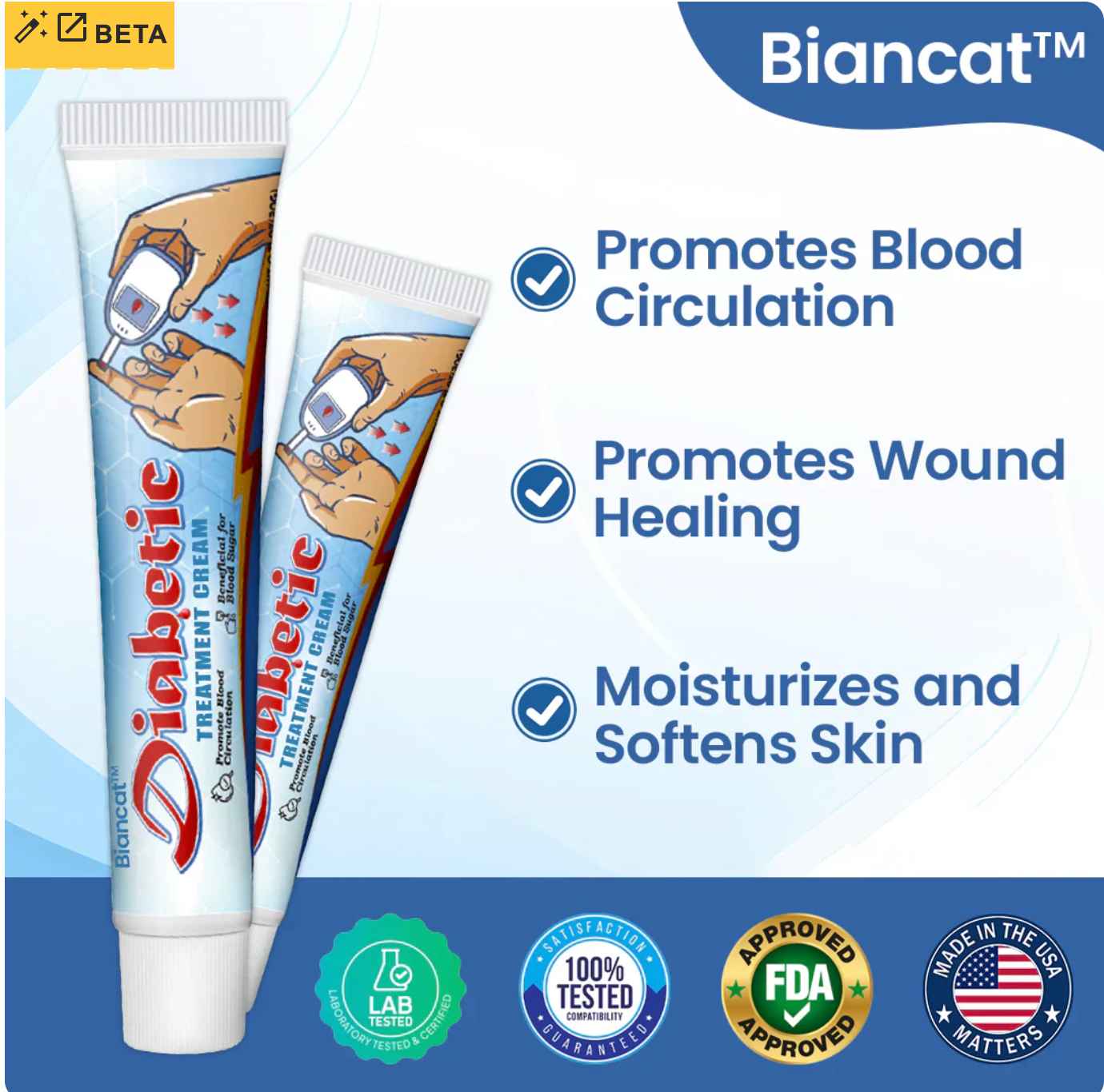 Crema para el tratamiento de la diabetes Biancat® VitaGluco - Aprobada por la Academia Estadounidense de Dermatología (AAD) Precio regular