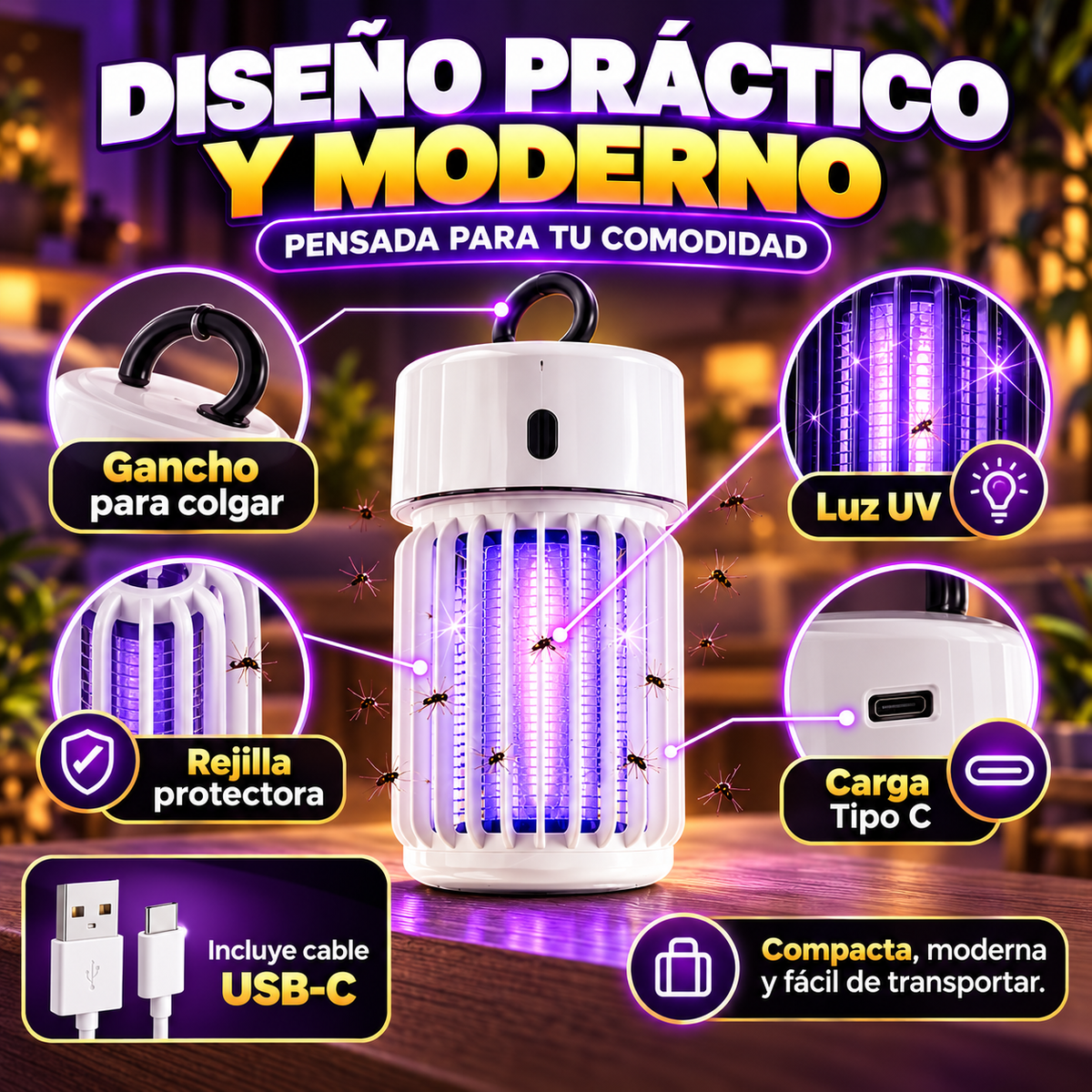 🦟💡 LÁMPARA MATA MOSQUITOS ELÉCTRICA CON LUZ UV