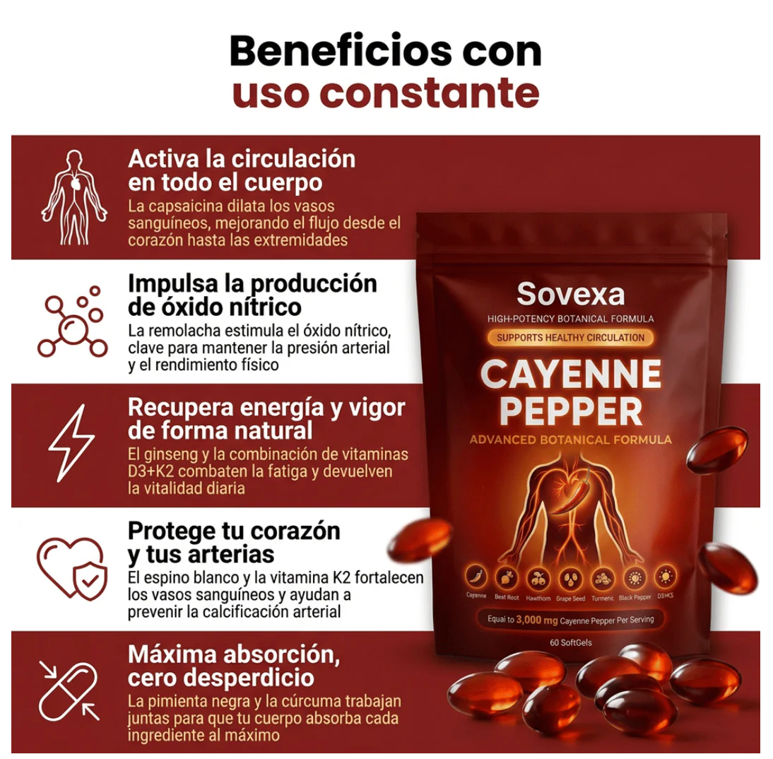 Sovexa Capsaicina Activa® en Softgels - Reactiva tu Circulación Natural OFERTA 2X1✅