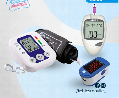 Tensiómetro Digital de Brazo + Oxímetro + Glucómetro