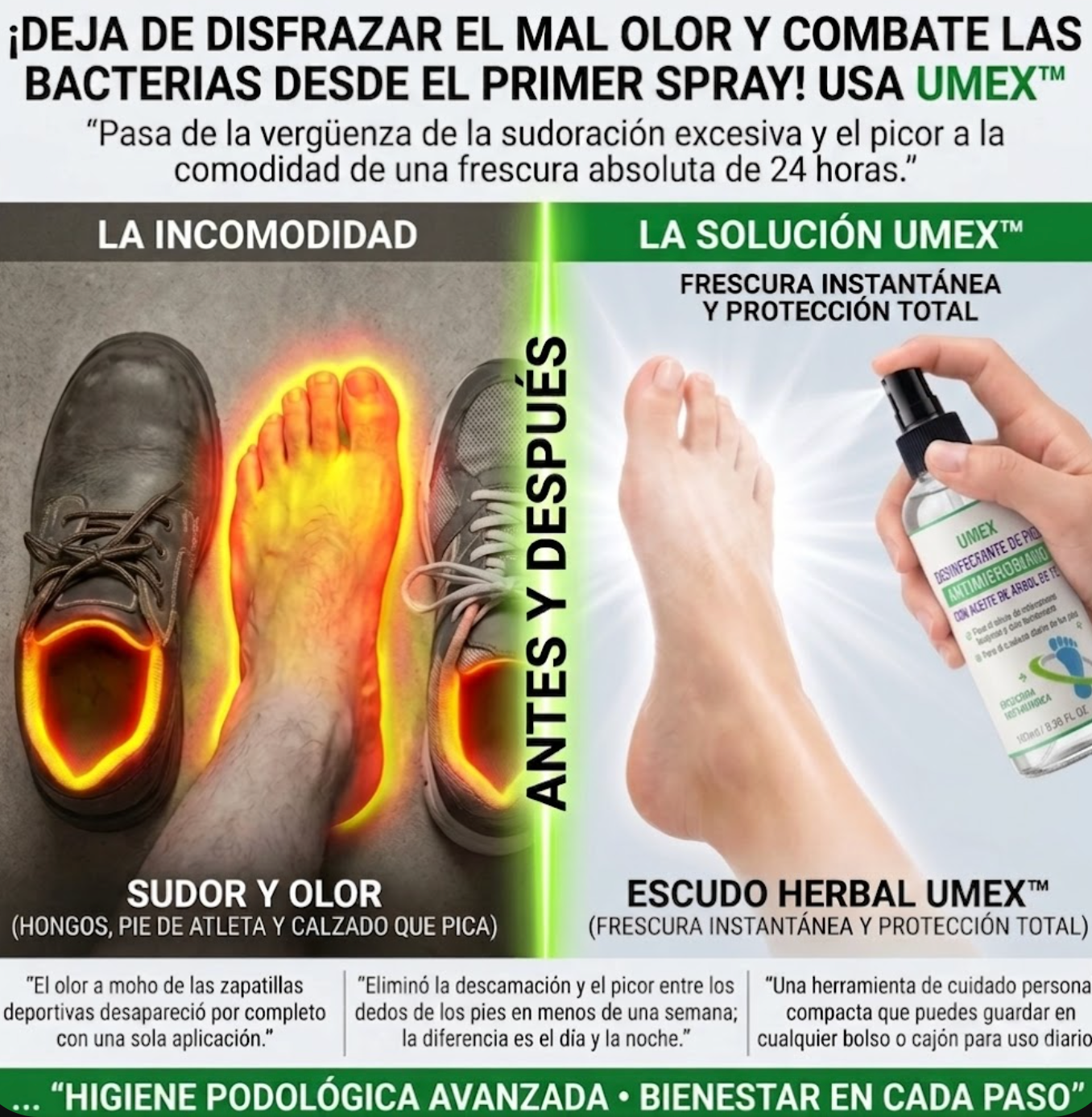 Umex™ Spray sanitizante e hipoalergénico para pies y calzado