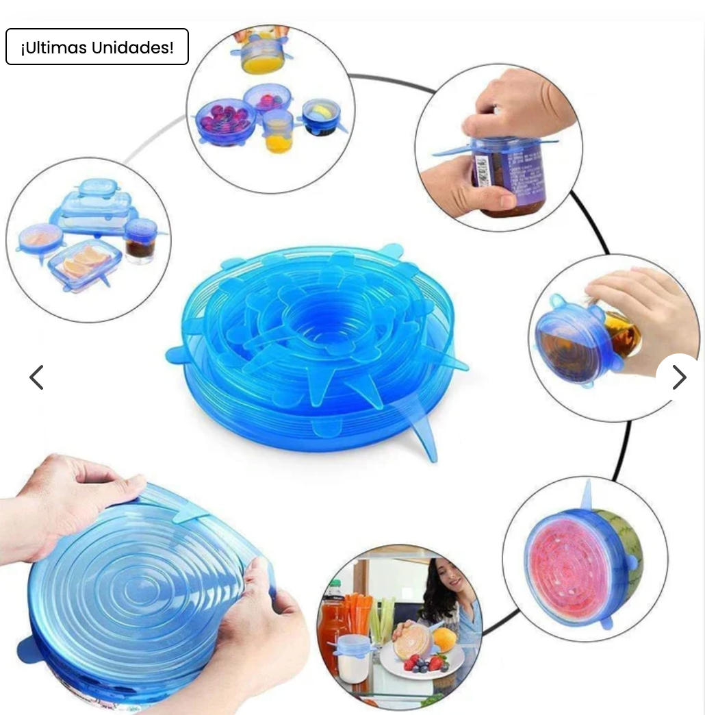 Pack x6 Tapas Selladora Ajustable | Conserva tus alimentos por más tiempo