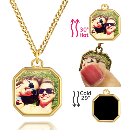 Collar mágico personalizado activado por calor con imagen oculta - Acero inoxidable
