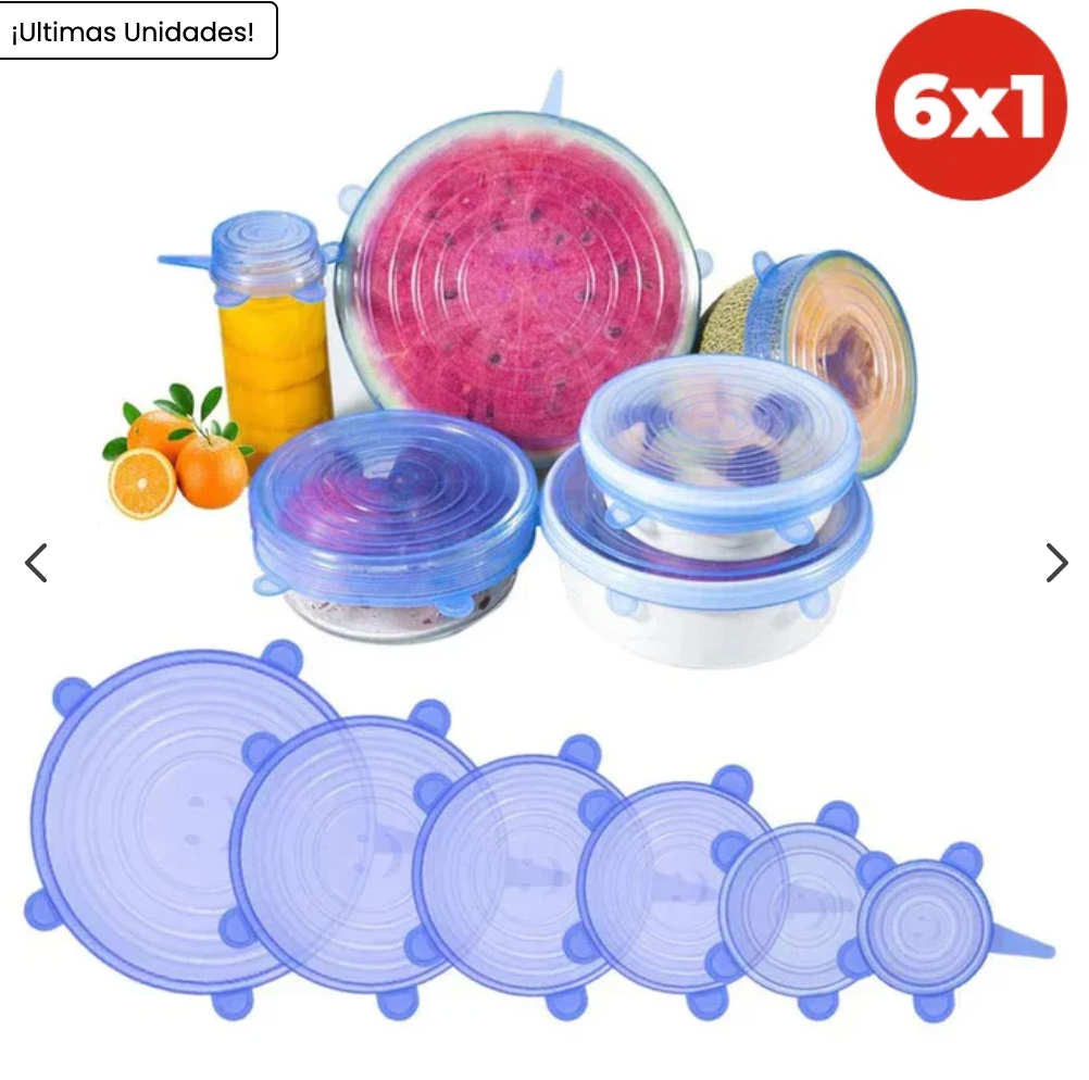 Pack x6 Tapas Selladora Ajustable | Conserva tus alimentos por más tiempo