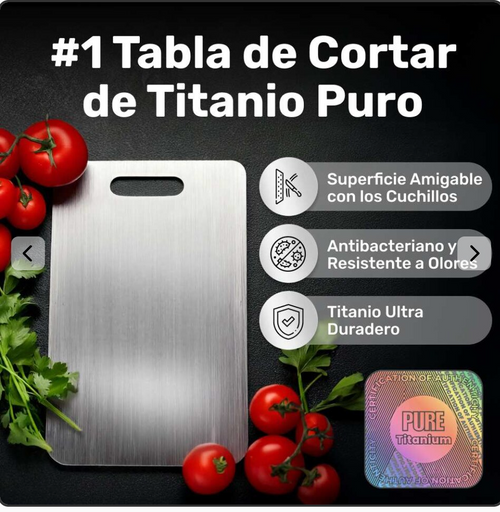 Tabla de cortar de titanio 100% puro: No más microplásticos, bacterias ni cuchillos romos