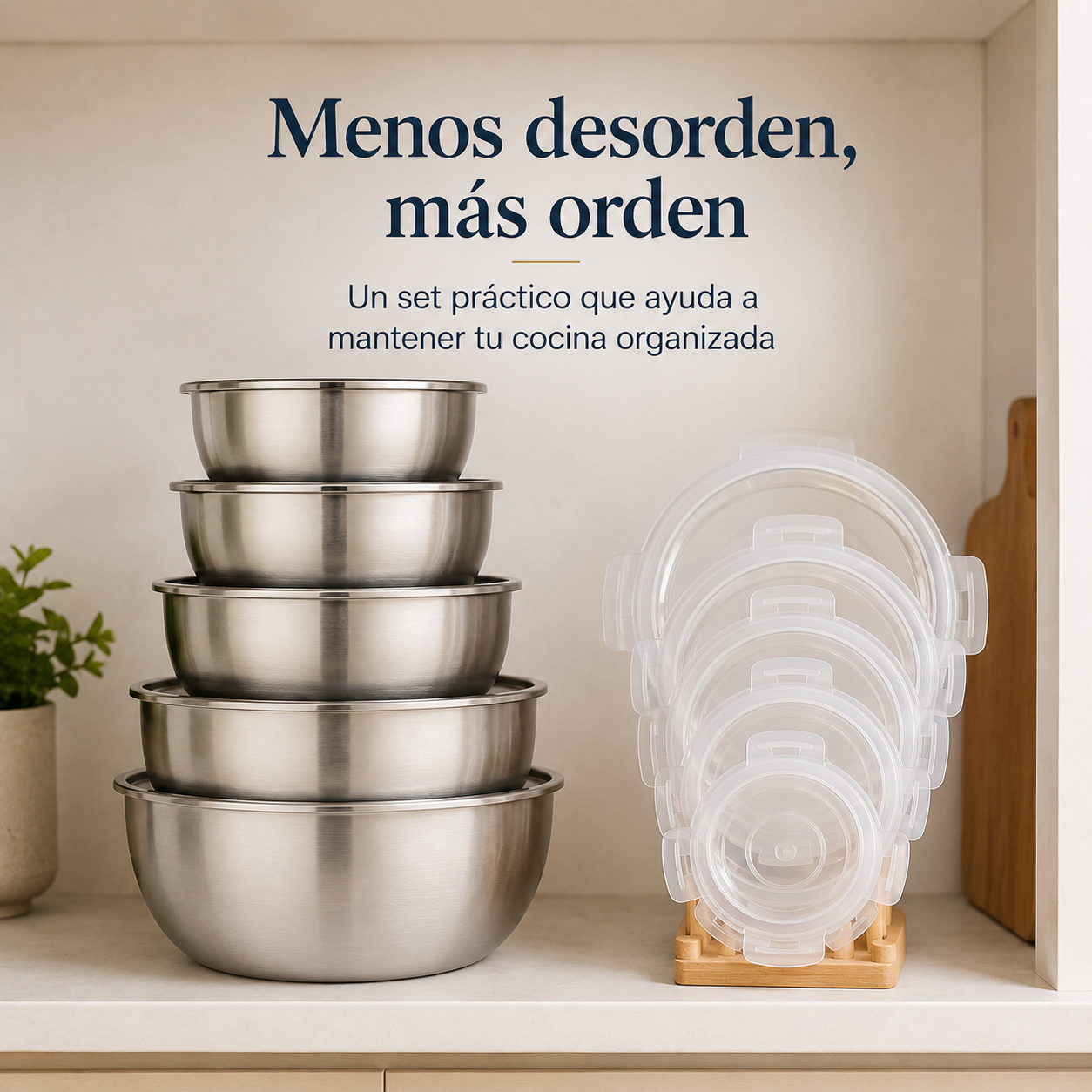 SteelNest™ – Set de 5 Bowls de Acero Inoxidable con Tapa
