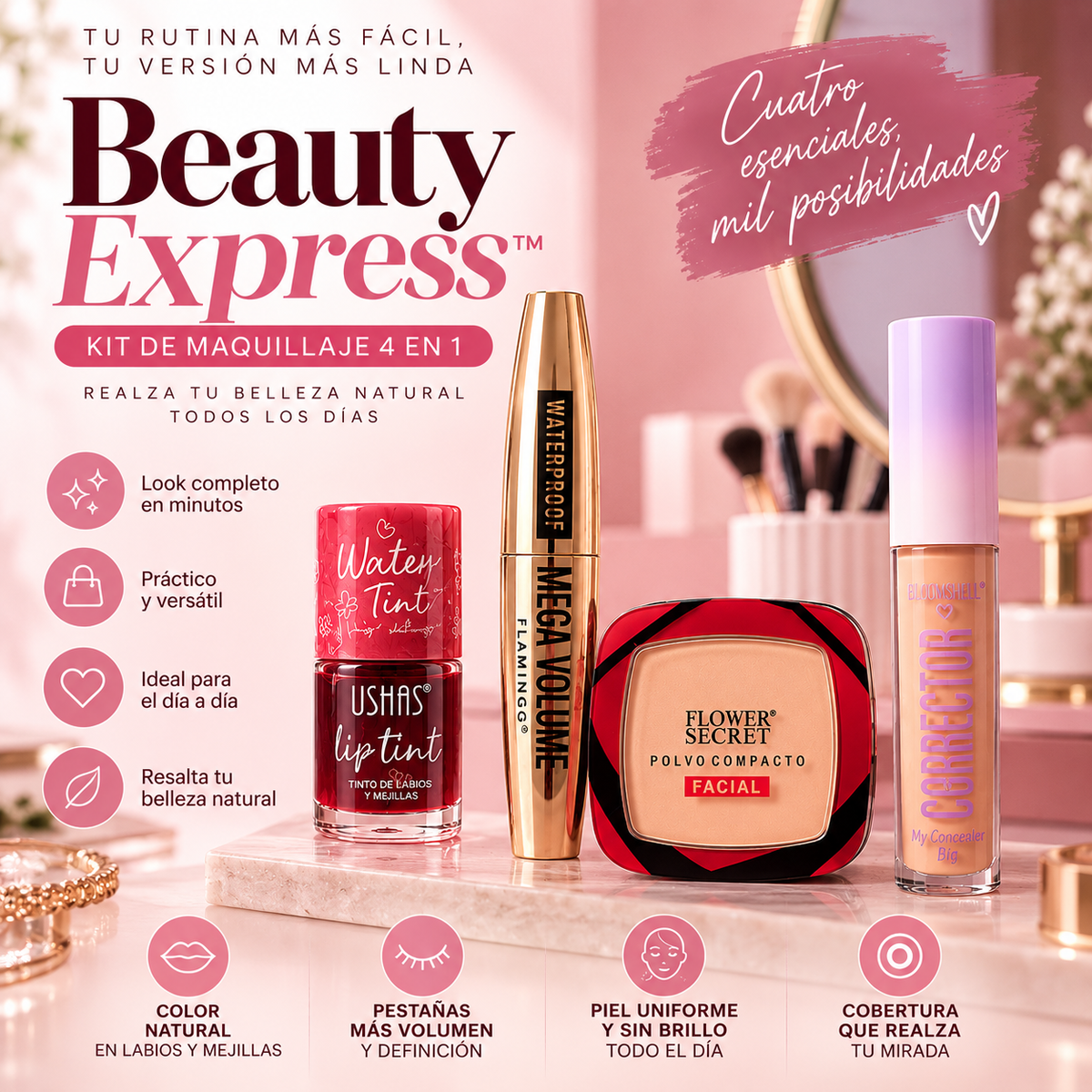 Beauty Essentials™ – Kit de Maquillaje 4 en 1