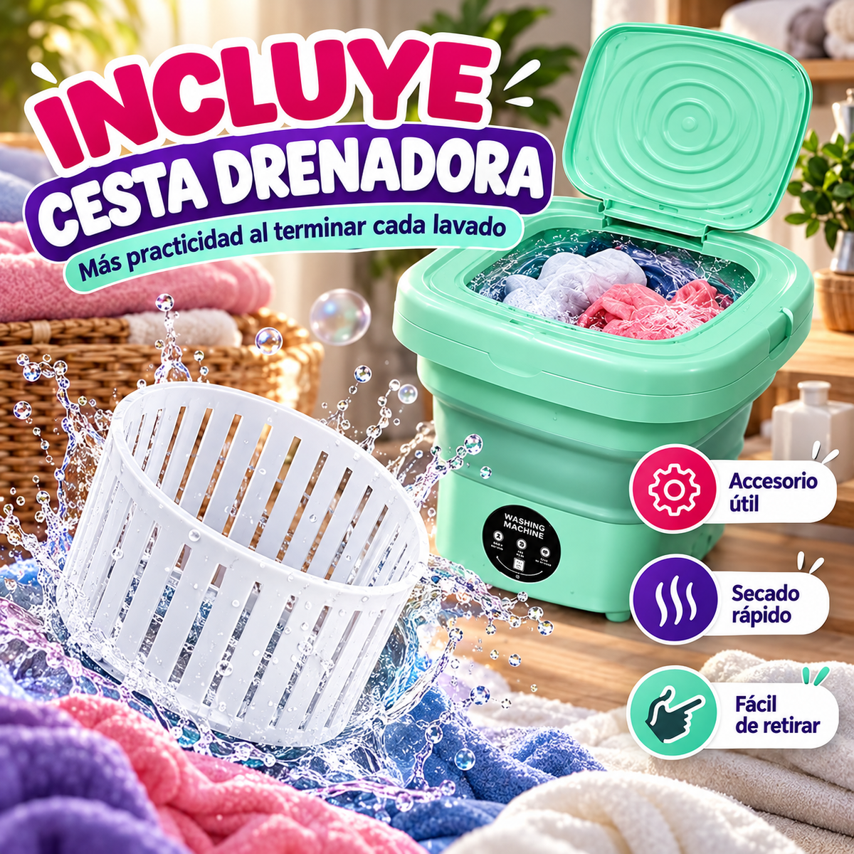 🧺💦 LAVADORA PORTÁTIL PLEGABLE MULTIFUNCIONAL