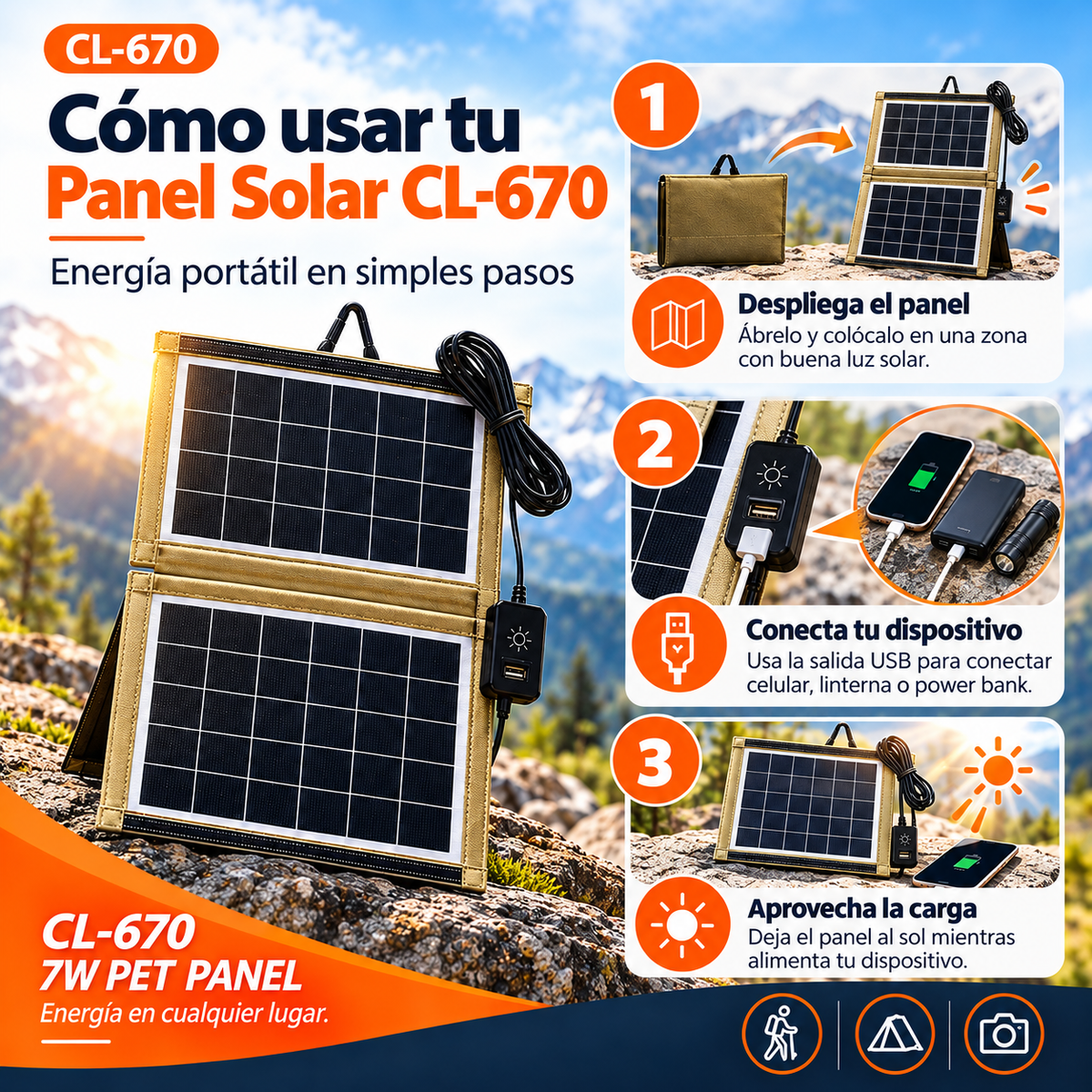 Panel solar portátil CL-670 de 7W