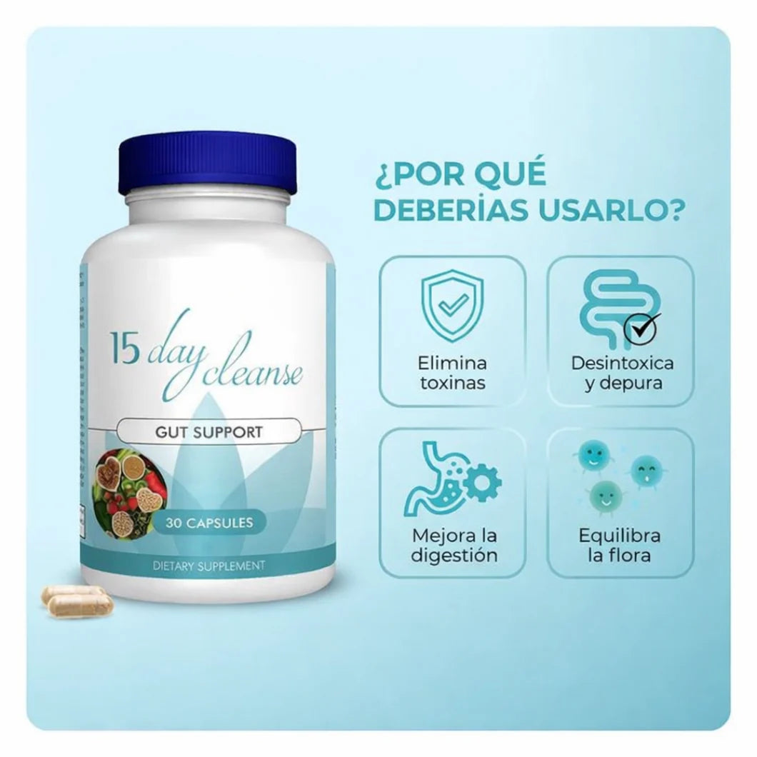 Suplemento Limpieza de 15 Días para Intestino y Colon sin cafeína con sen, cáscara sagrada y psyllium 30 cápsulas