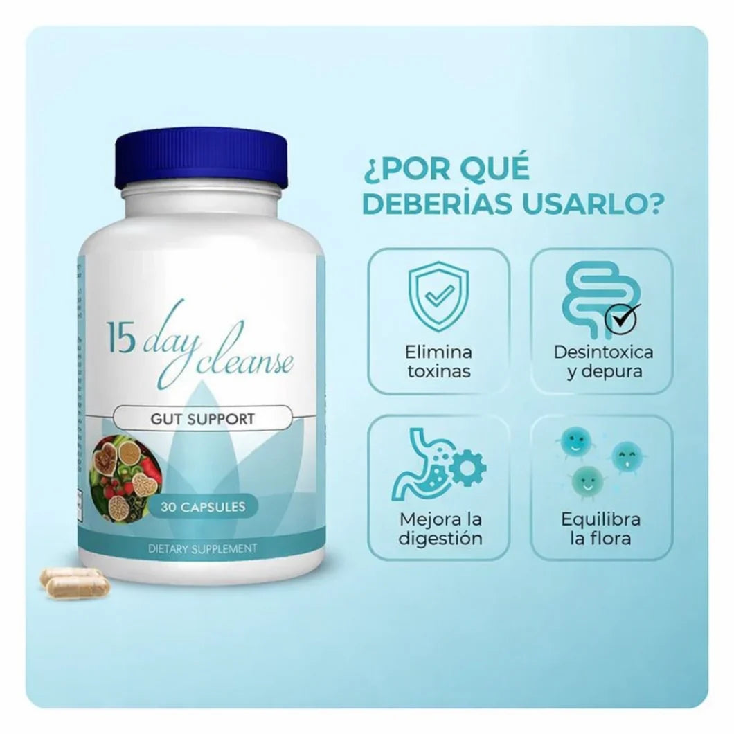 Suplemento Limpieza de 15 Días para Intestino✅ 💩y Colon sin cafeína con sen, cáscara sagrada y psyllium 30 cápsulas