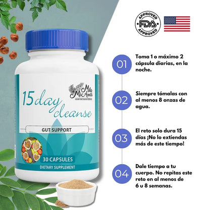 Suplemento Limpieza de 15 Días para Intestino y Colon sin cafeína con sen, cáscara sagrada y psyllium 30 cápsulas